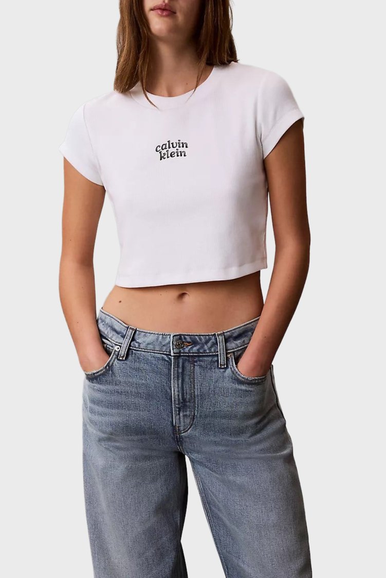 Calvin Klein Pamuklu Regular Fit Logolu Bisiklet Yaka LV047G828GYAF Kadın T Shirt LV047G828G YAF BEYAZ - Calvin Klein