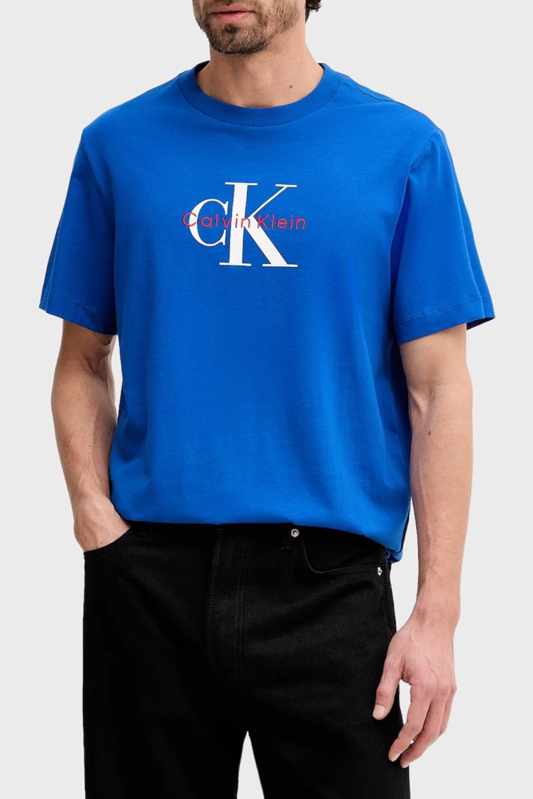 Calvin Klein Pamuklu Regular Fit Logolu Bisiklet Yaka LV04RB862GYNM Erkek T Shirt LV04RB862G YNM Saks - Calvin Klein