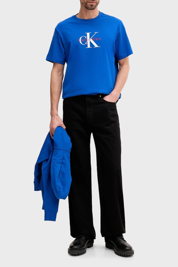 Calvin Klein Pamuklu Regular Fit Logolu Bisiklet Yaka LV04RB862GYNM Erkek T Shirt LV04RB862G YNM Saks - Calvin Klein (1)