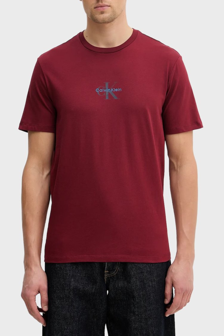 Calvin Klein Pamuklu Regular Fit Logolu Bisiklet Yaka LV04RB866GWCV Erkek T Shirt LV04RB866G WCV Bordo - Calvin Klein