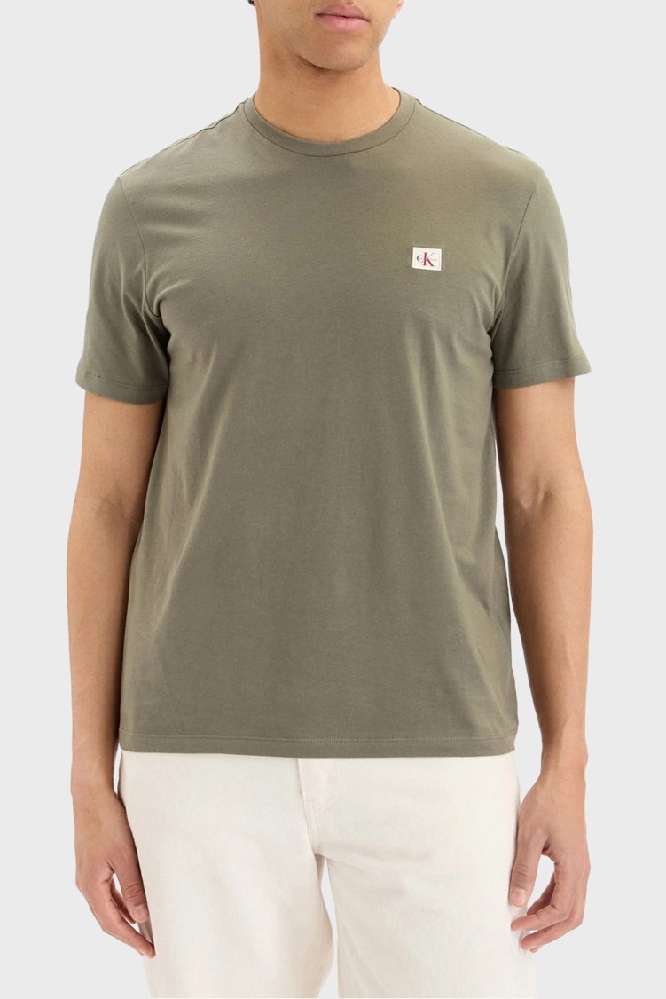 Calvin Klein Pamuklu Regular Fit Logolu Bisiklet Yaka LV04RC272GLDY Erkek T Shirt LV04RC272G LDY Haki - Calvin Klein
