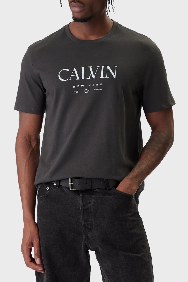 Calvin Klein Pamuklu Regular Fit logolu Bisiklet Yaka LV04RE807G8MN Erkek T Shirt LV04RE807G 8MN Antrasit - Calvin Klein