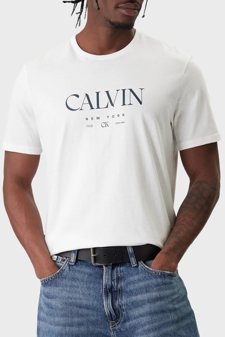 Calvin Klein Pamuklu Regular Fit Logolu Bisiklet Yaka LV04RE807GYAA Erkek T Shirt LV04RE807G YAA Beyaz - Calvin Klein
