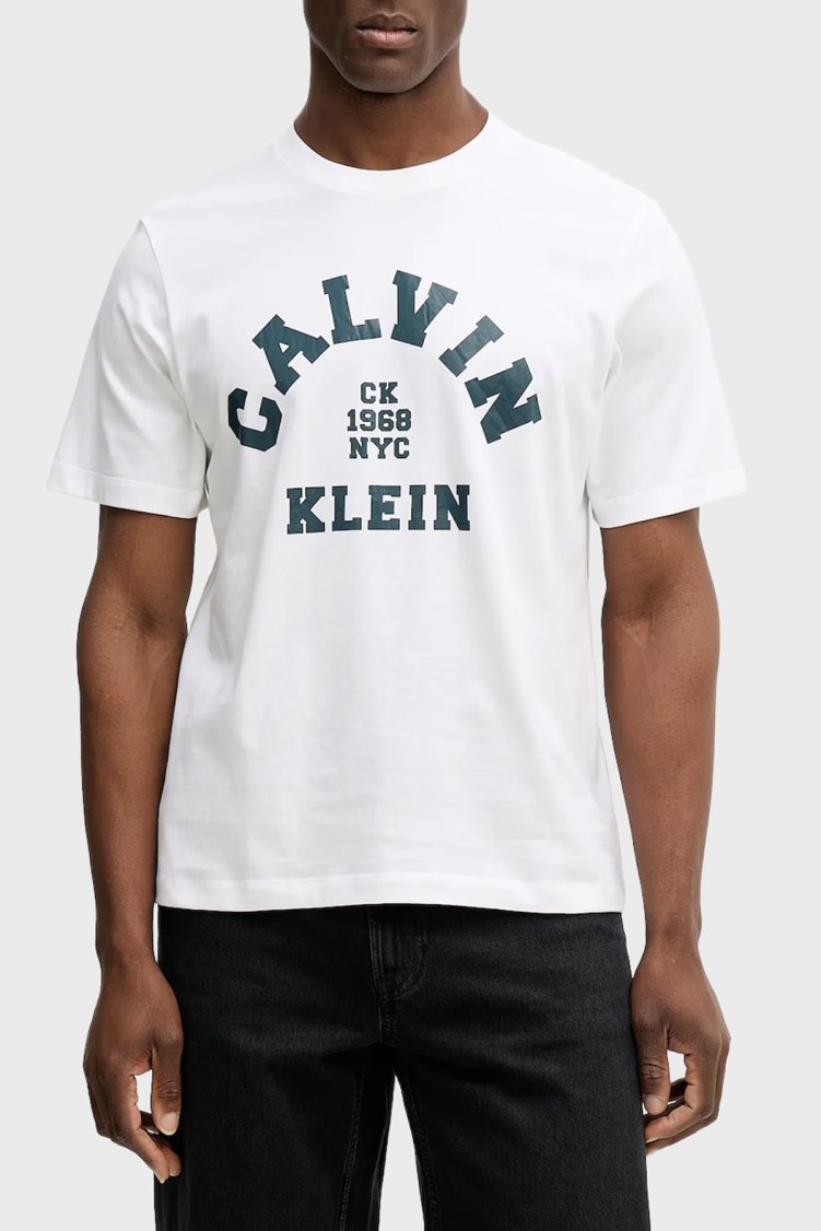 Calvin Klein Pamuklu Regular Fit Logolu Bisiklet Yaka LV04RE810GYAA Erkek T Shirt LV04RE810G YAA Beyaz - Calvin Klein