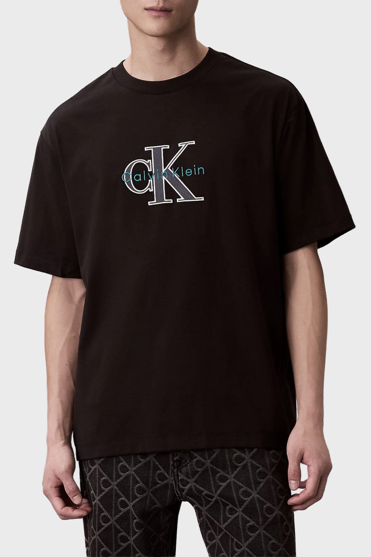 Calvin Klein Pamuklu Regular Fit Logolu Bisiklet Yaka LV04RE815GUB1 Erkek T Shirt LV04RE815G UB1 Siyah - Calvin Klein