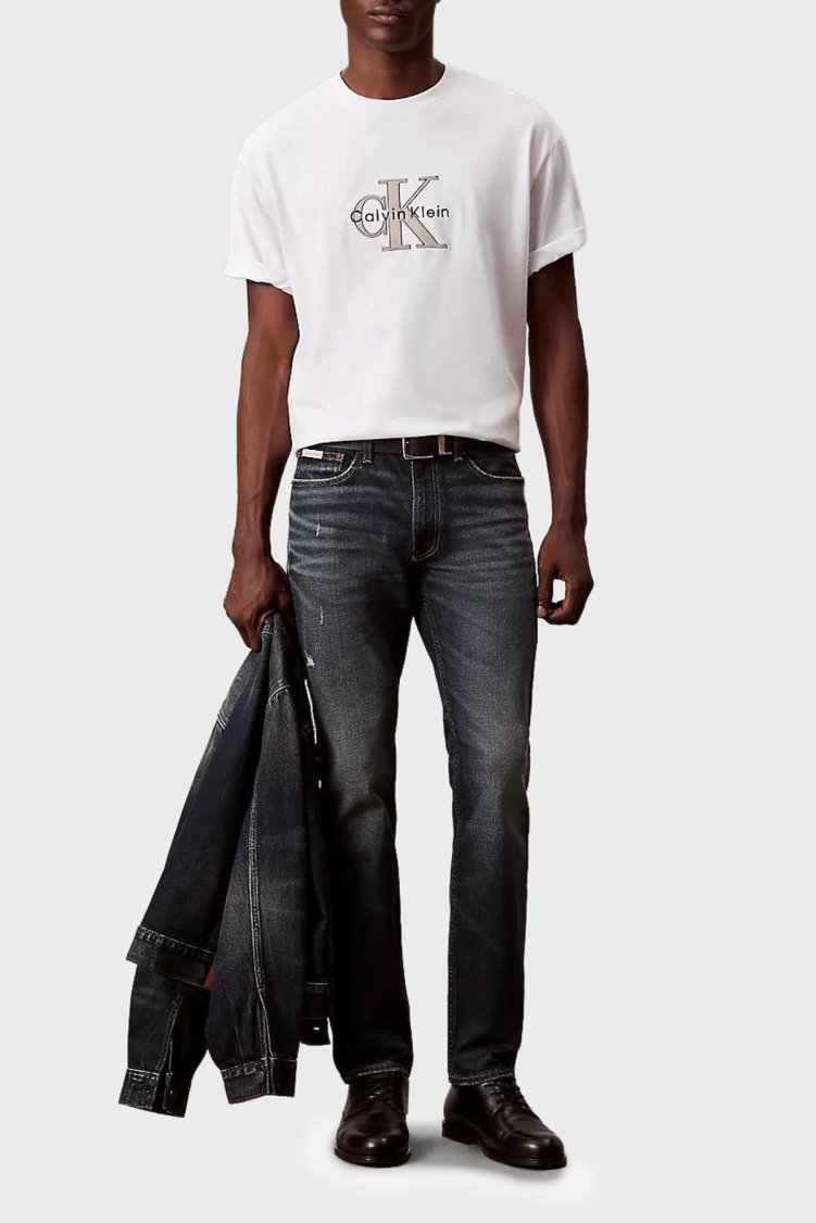 Calvin Klein Pamuklu Regular Fit Logolu Bisiklet Yaka LV04RE815GYAF Erkek T Shirt LV04RE815G YAF Beyaz - Calvin Klein (1)