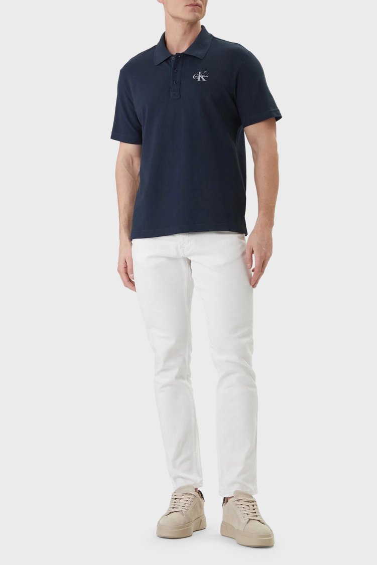 Calvin Klein Pamuklu Regular Fit Logolu Düğmeli LV04RF209GCEF Erkek Polo LV04RF209G CEF LACİVERT - Calvin Klein (1)