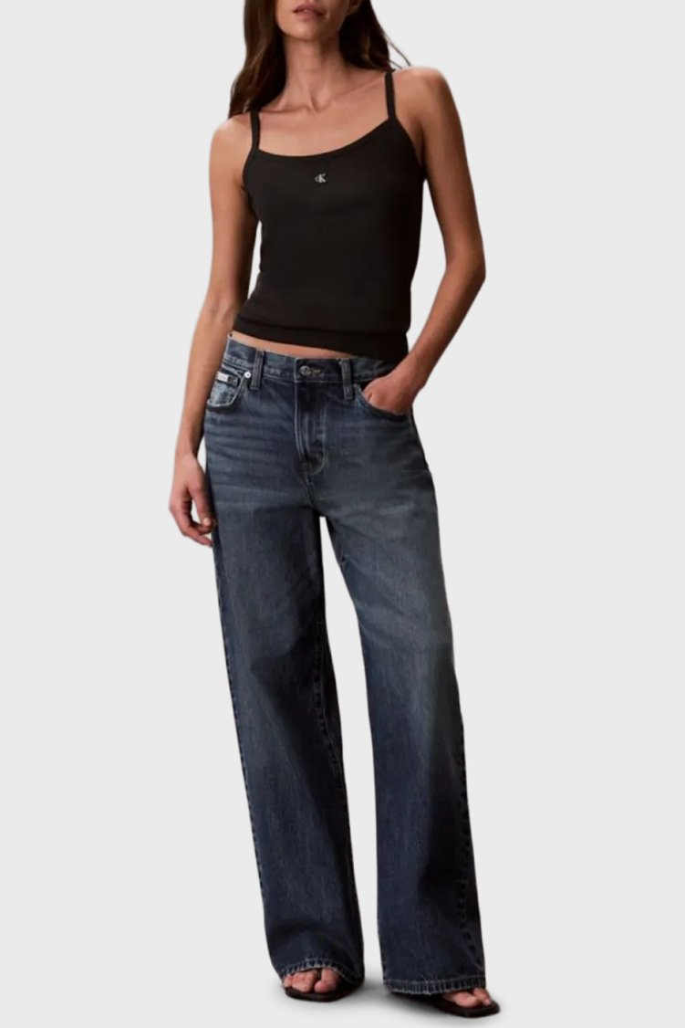 Calvin Klein Pamuklu Regular Fit Logolu Kare Yaka İp Askılı LV047G208GUB1 Kadın Top LV047G208G UB1 SİYAH - Calvin Klein (1)