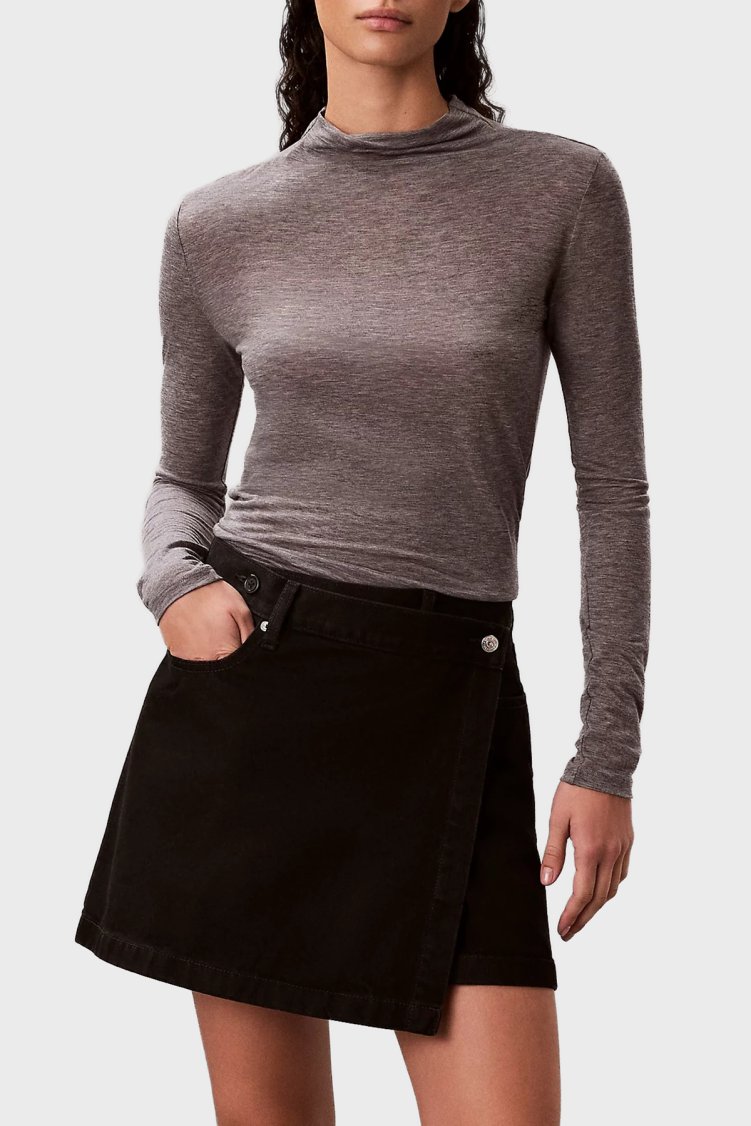 Calvin Klein Pamuklu Regular Fit Mini Kot LV047D777GTWM Bayan Etek LV047D777G TWM SİYAH - Calvin Klein