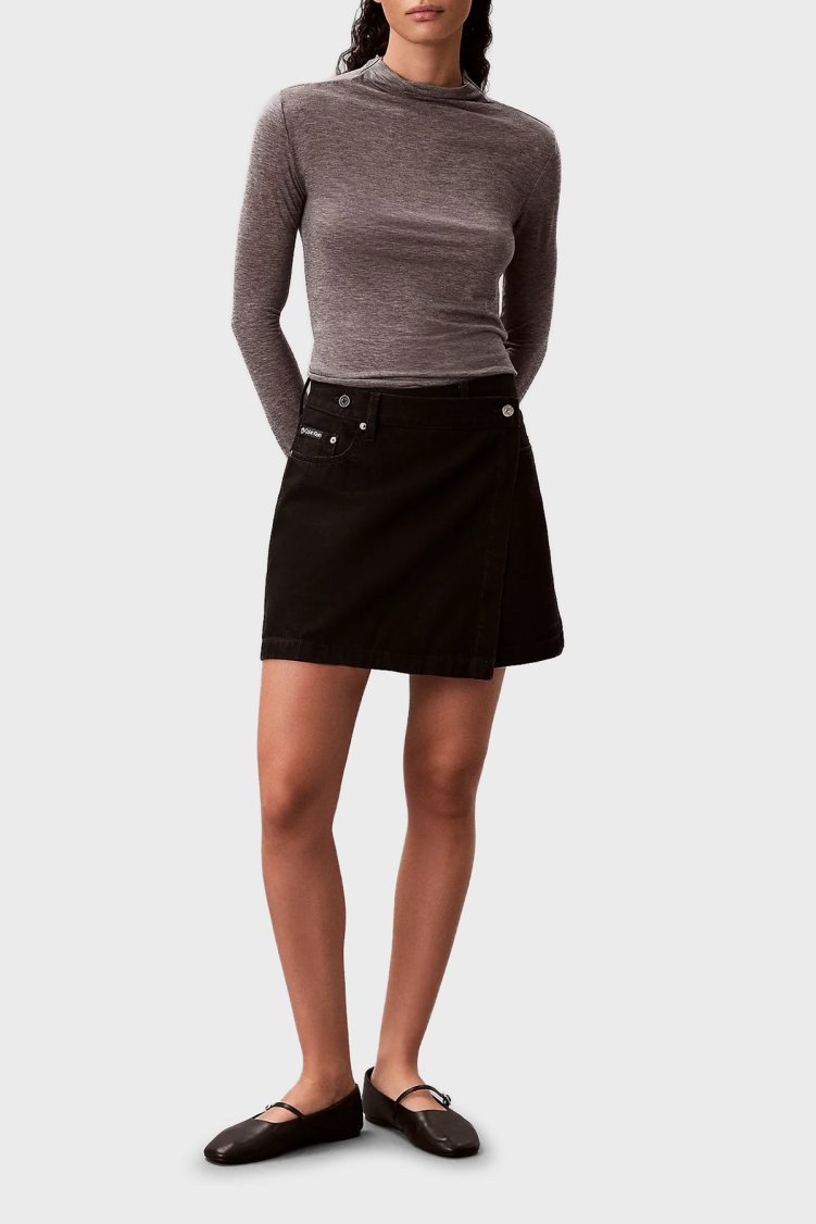 Calvin Klein Pamuklu Regular Fit Mini Kot LV047D777GTWM Bayan Etek LV047D777G TWM SİYAH - Calvin Klein (1)