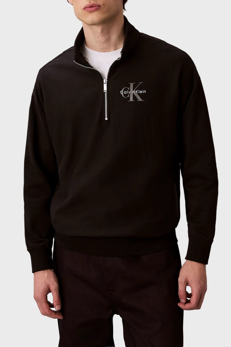 Calvin Klein Pamuklu Regular Fit Yarım Fermuarlı Dik Yaka LV04RD236GUB1 Erkek Sweat LV04RD236G UB1 SİYAH - Calvin Klein