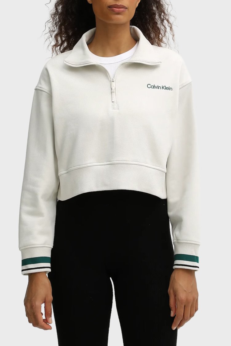Calvin Klein Pamuklu Regular Fit Yarım Fermuarlı Dik Yaka LVGWF5W31067U Bayan Sweat LVGWF5W310 67U EKRU - Calvin Klein
