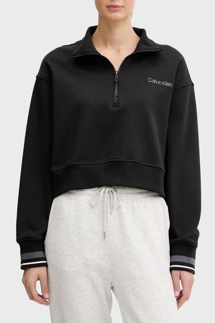 Calvin Klein Pamuklu Regular Fit Yarım Fermuarlı Dik Yaka LVGWF5W310UB1 Bayan Sweat LVGWF5W310 UB1 SİYAH - Calvin Klein