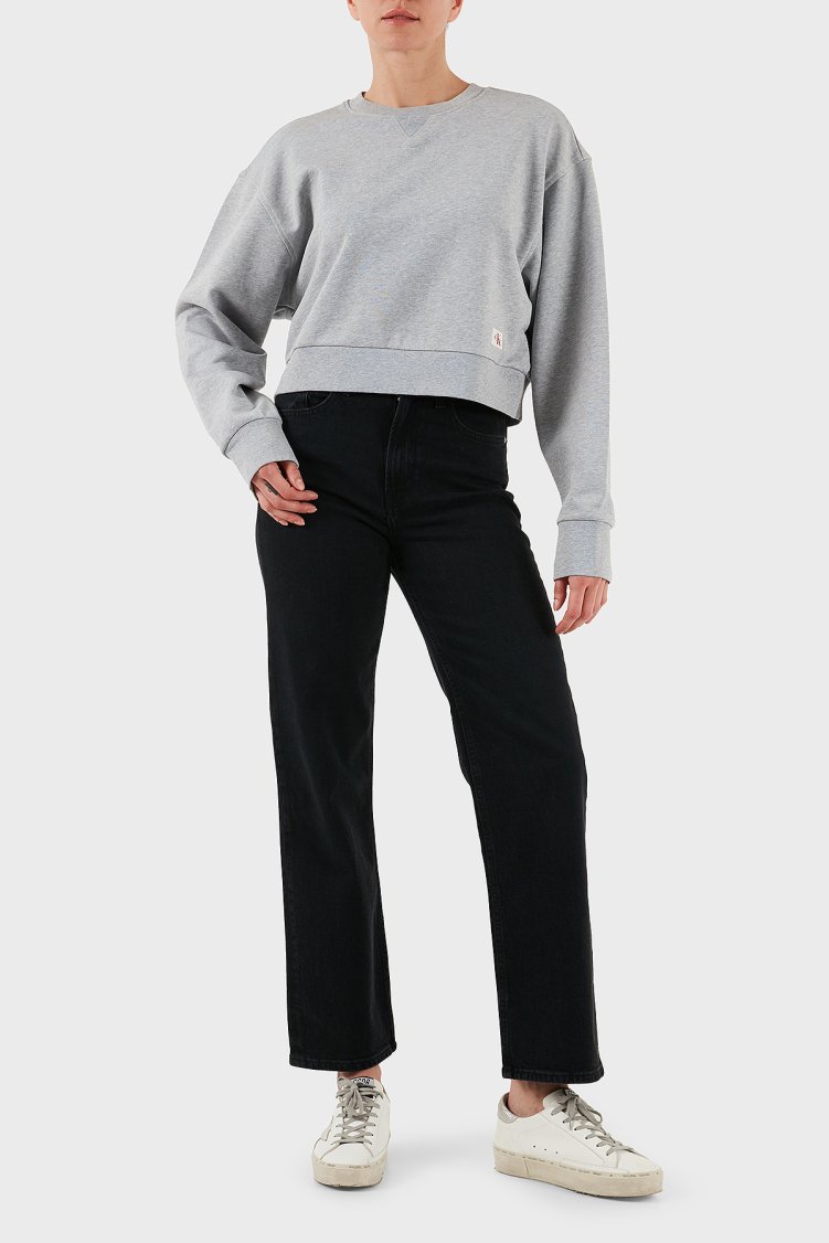 Calvin Klein Pamuklu Relaxed Fit Bisiklet Yaka Crop LV047C911GP79 Bayan Sweat LV047C911G P79 GRİ - Calvin Klein (1)