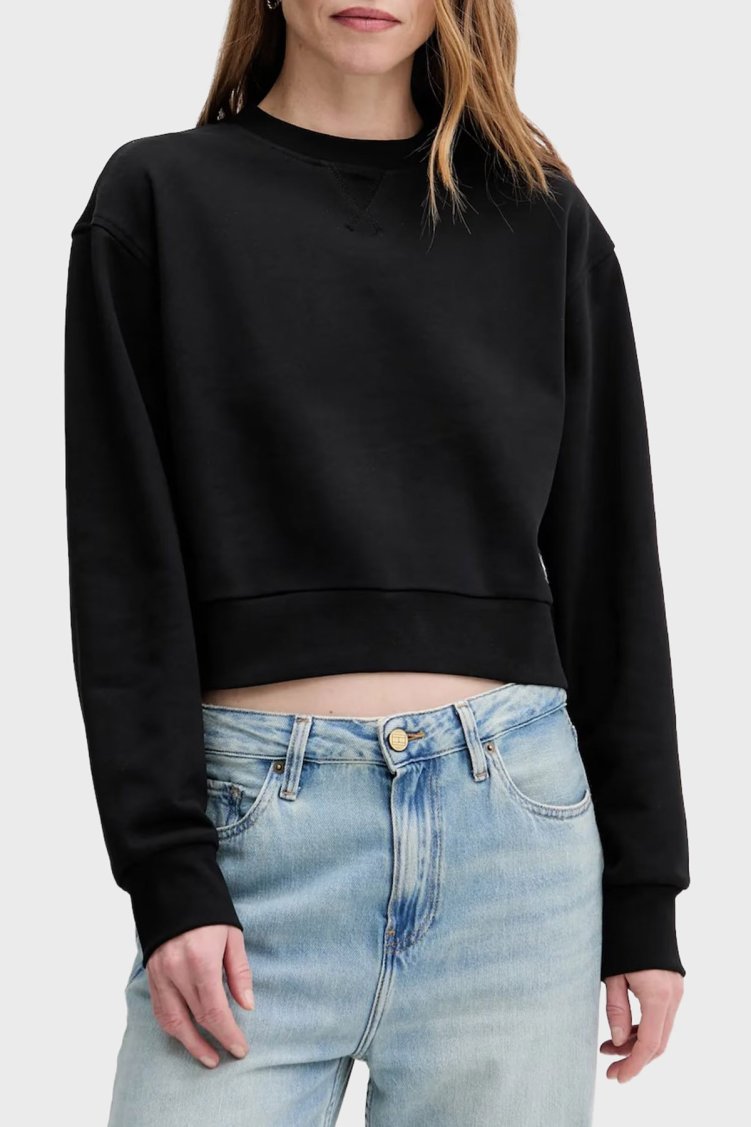 Calvin Klein Pamuklu Relaxed Fit Bisiklet Yaka Crop LV047C911GUB1 Bayan Sweat LV047C911G UB1 SİYAH - Calvin Klein