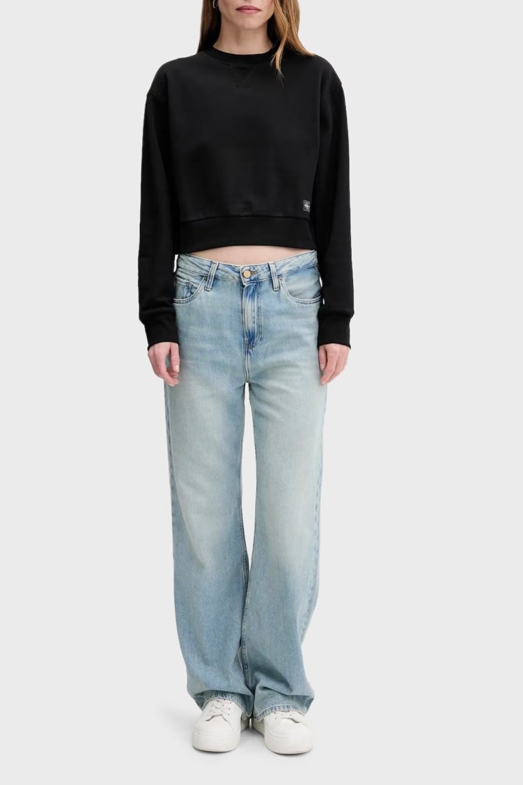 Calvin Klein Pamuklu Relaxed Fit Bisiklet Yaka Crop LV047C911GUB1 Bayan Sweat LV047C911G UB1 SİYAH - Calvin Klein (1)