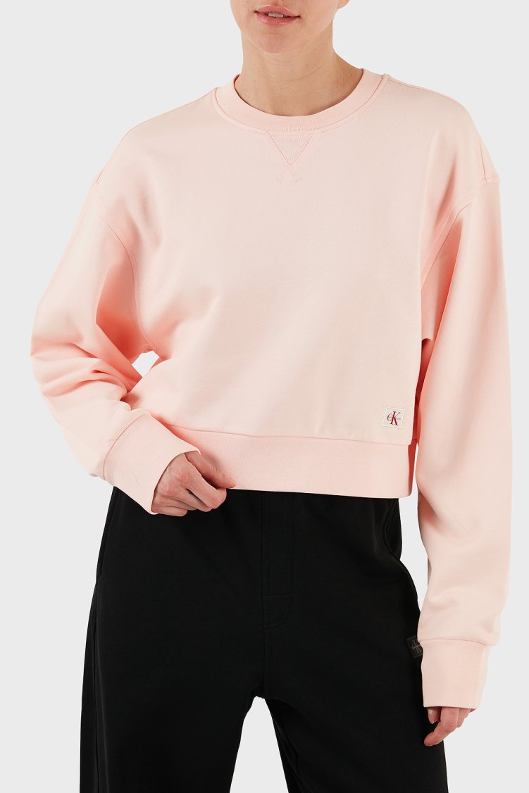 Calvin Klein Pamuklu Relaxed Fit Bisiklet Yaka Crop LV047C911GVI7 Bayan Sweat LV047C911G VI7 AÇIK PEMBE - Calvin Klein