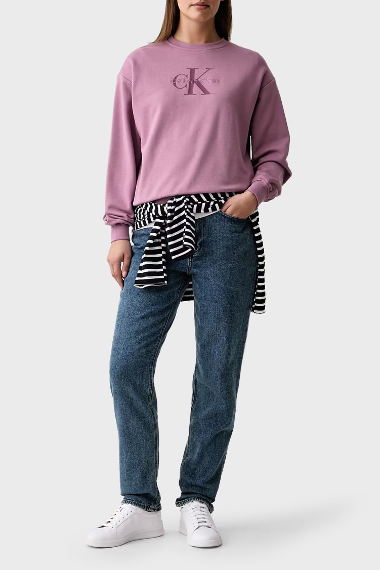 Calvin Klein Pamuklu Relaxed Fit Bisiklet Yaka LV047B234GVCB Kadın Sweat LV047B234G VCB Pembe - Calvin Klein (1)