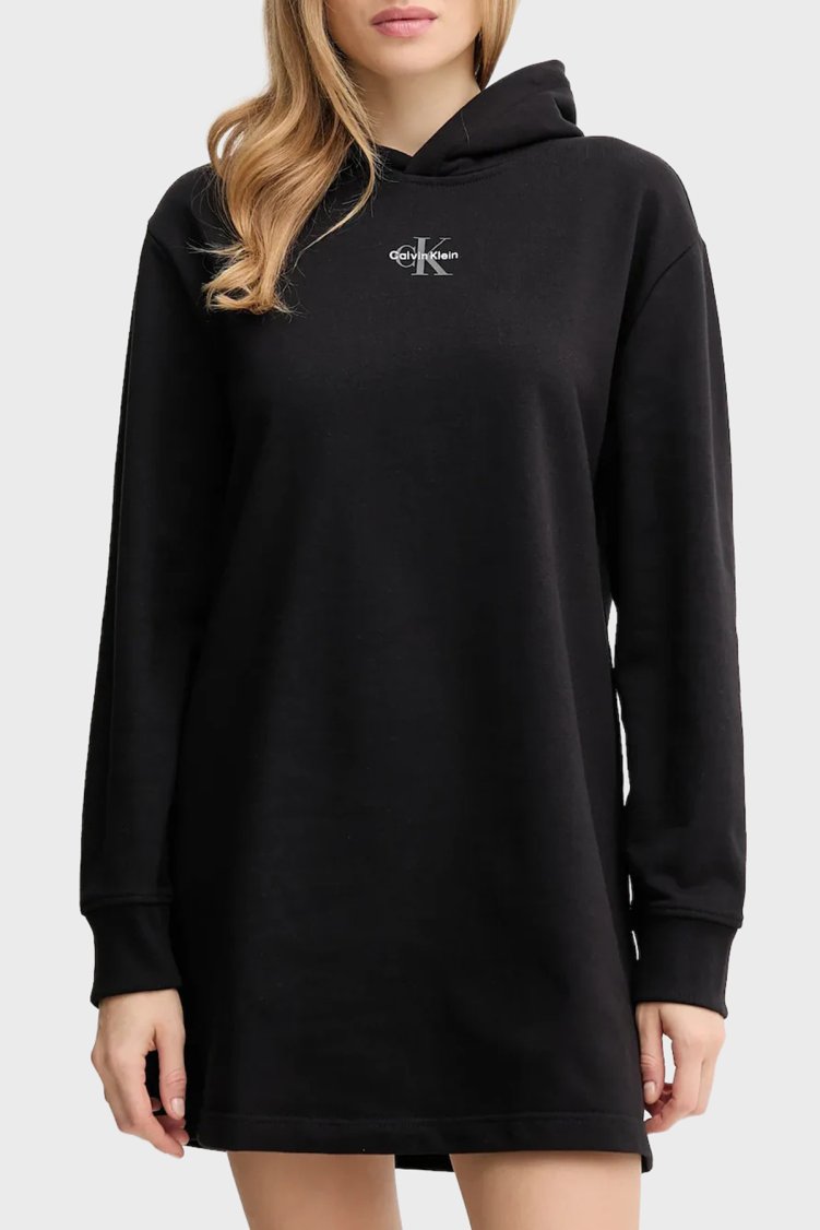 Calvin Klein Pamuklu Relaxed Fit Kapüşonlu Logolu Mini Sweat LV047D229GUB1 Kadın Elbise LV047D229G UB1 SİYAH - Calvin Klein