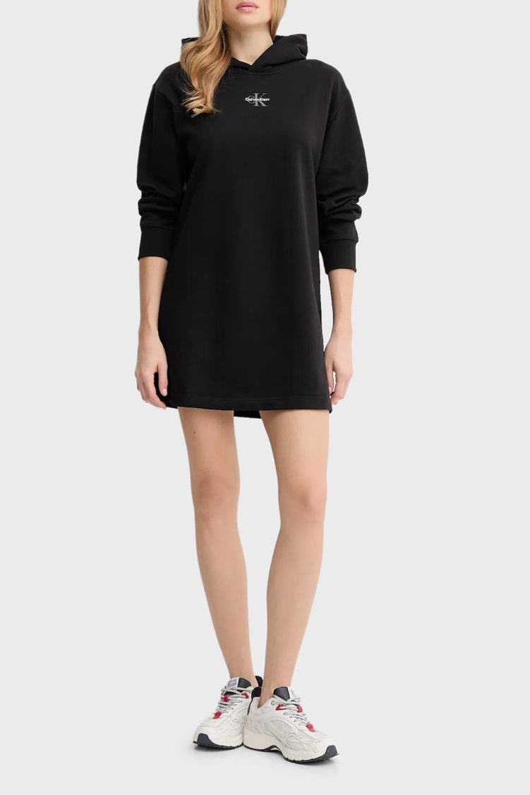 Calvin Klein Pamuklu Relaxed Fit Kapüşonlu Logolu Mini Sweat LV047D229GUB1 Kadın Elbise LV047D229G UB1 SİYAH - Calvin Klein (1)