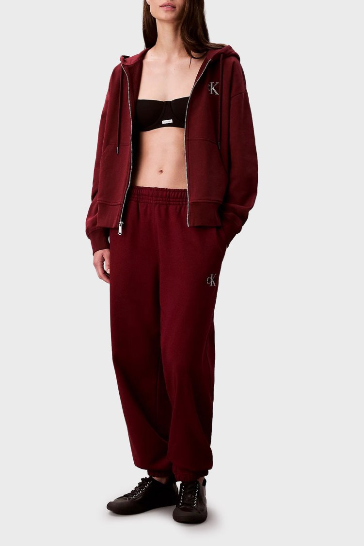 Calvin Klein Pamuklu Relaxed Fit Lastikli Paça Jogger LV047B235GWCV Kadın Pantolon LV047B235G WCV BORDO - Calvin Klein
