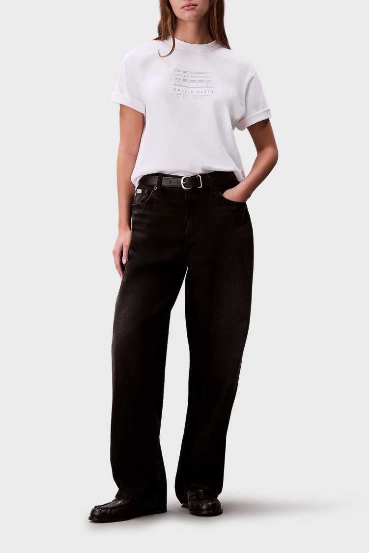 Calvin Klein Pamuklu Relaxed Fit Logolu Bisiklet Yaka LV047F806GYAF Kadın T Shirt LV047F806G YAF BEYAZ - Calvin Klein (1)
