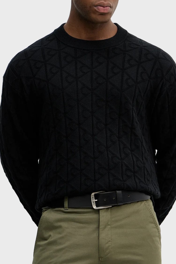 Calvin Klein Pamuklu Relaxed Fit Tamamı Logolu LV04RE301GUB1 Erkek Kazak LV04RE301G UB1 SİYAH - Calvin Klein