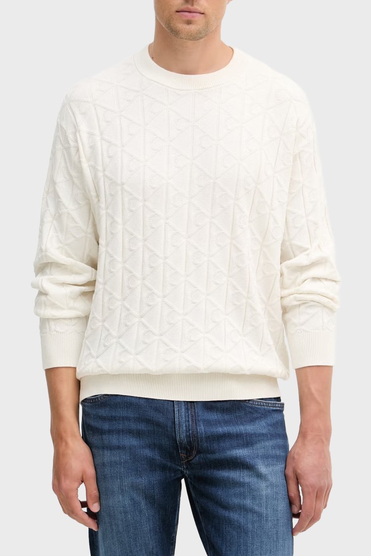 Calvin Klein Pamuklu Relaxed Fit Tamamı Logolu LV04RE301GYAS Erkek Kazak LV04RE301G YAS KREM - Calvin Klein
