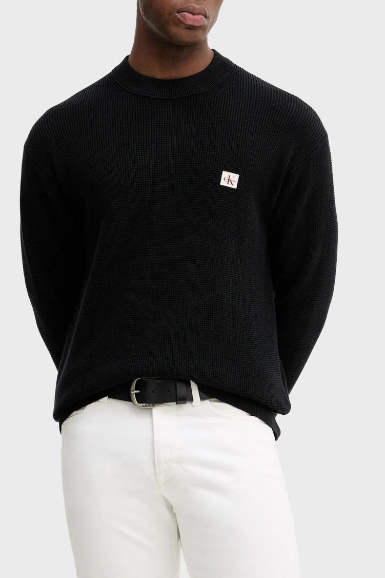 Calvin Klein Pamuklu Relaxed Fit Waffle LV04RD313GUB1 Erkek Kazak LV04RD313G UB1 SİYAH - Calvin Klein