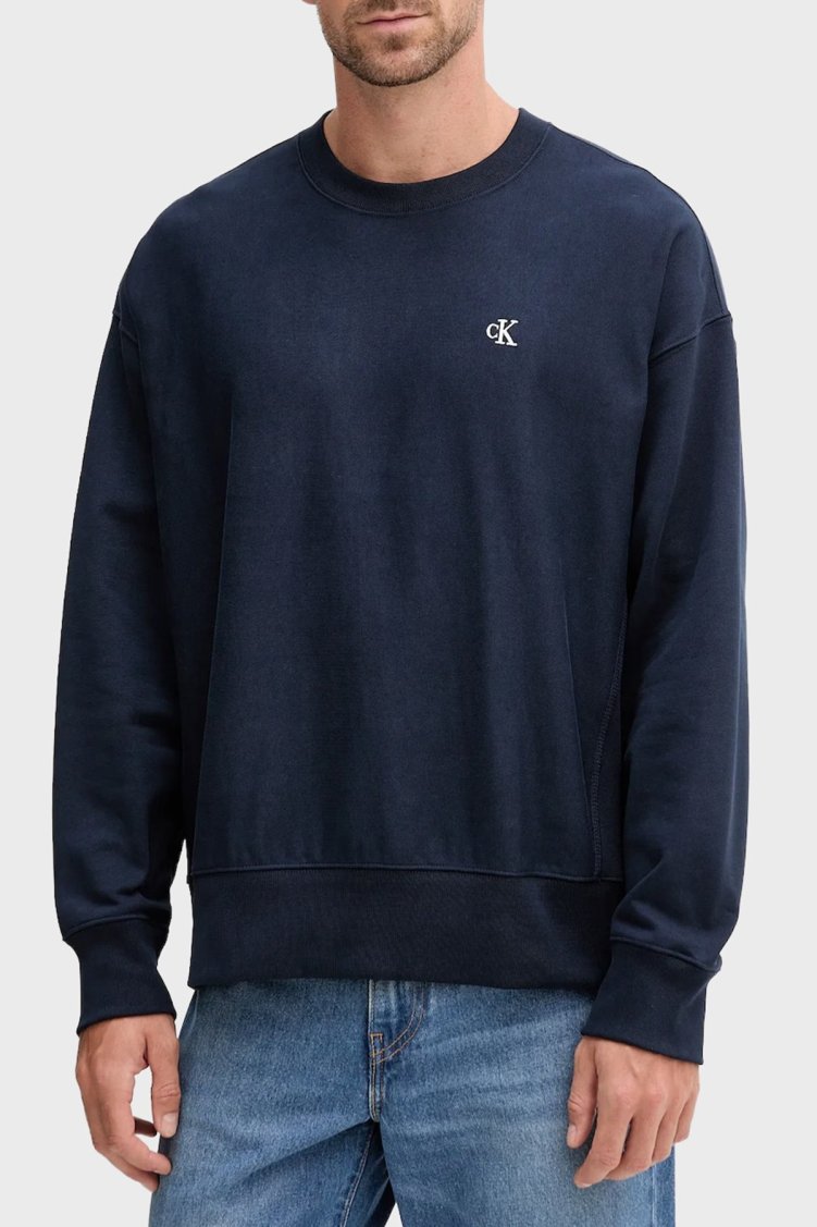 Calvin Klein Pamuklu Relaxed Fit Yuvarlak Yaka LV04RC277GCEF Erkek Sweat LV04RC277G CEF LACİVERT - Calvin Klein
