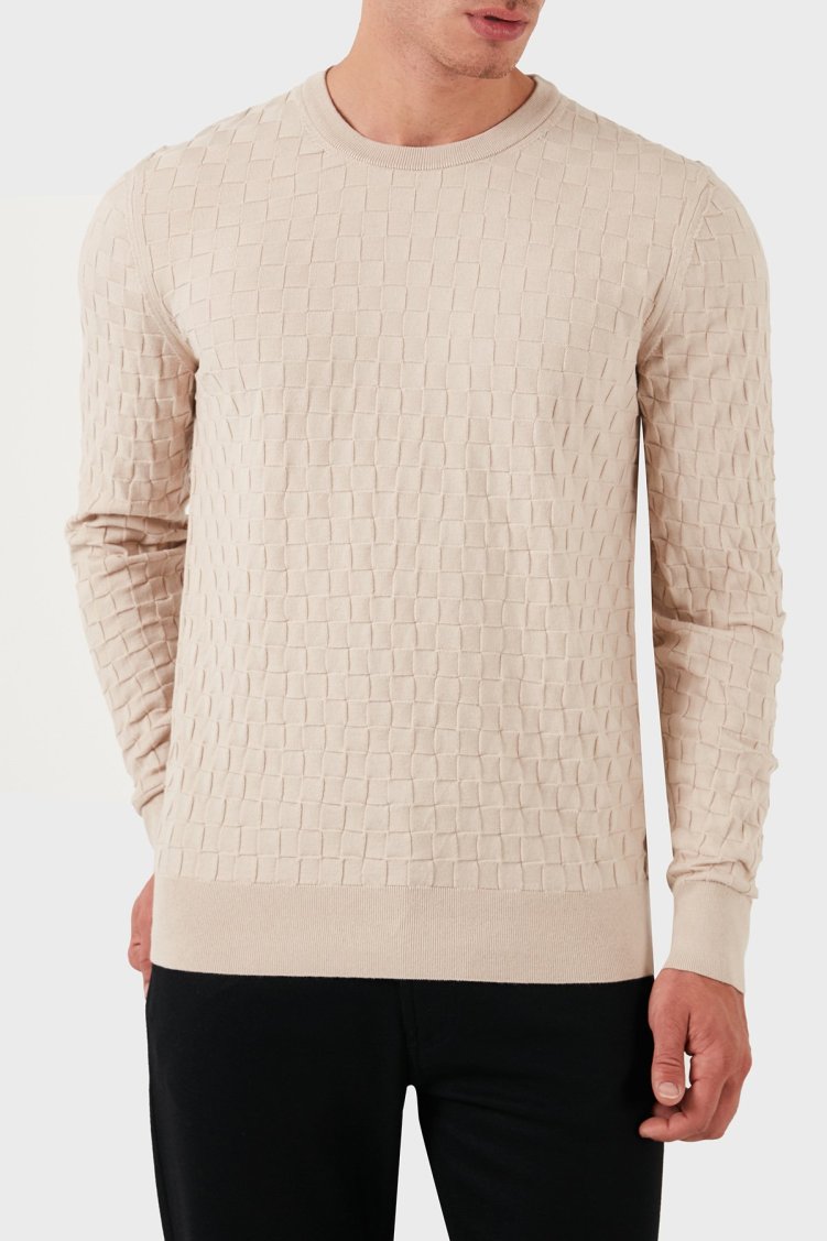 Calvin Klein Pamuklu Yünlü Slim Fit Bisiklet Yaka K10K113747ACE Erkek Kazak K10K113747 ACE EKRU - Calvin Klein