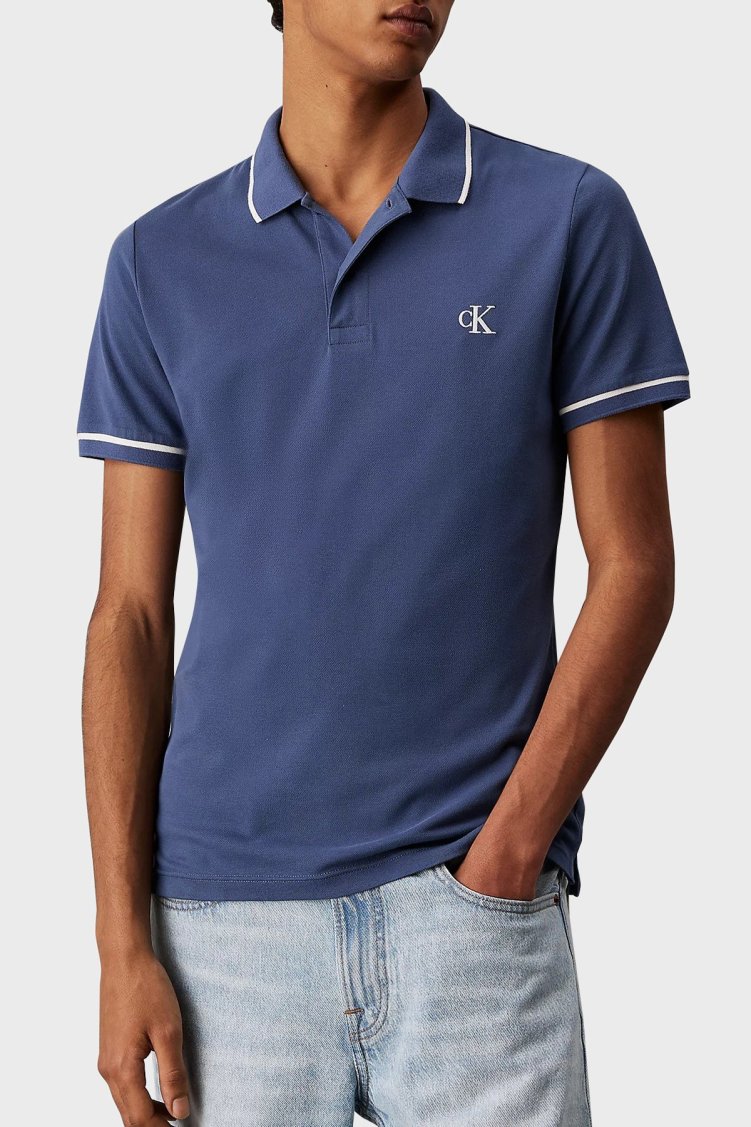 Calvin Klein Pamuklu Slim Fit Düğmeli Yaka Polo T Shirt J30J315603CK1 Erkek Polo Yaka T Shirt J30J315603 CK1 İNDİGO - Calvin Klein