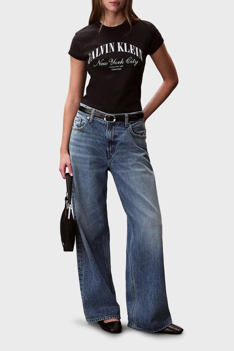 Calvin Klein Pamuklu Slim Fit Logolu Bisiklet Yaka Kadın T Shirt LV047F815G UB1 SİYAH - Calvin Klein (1)