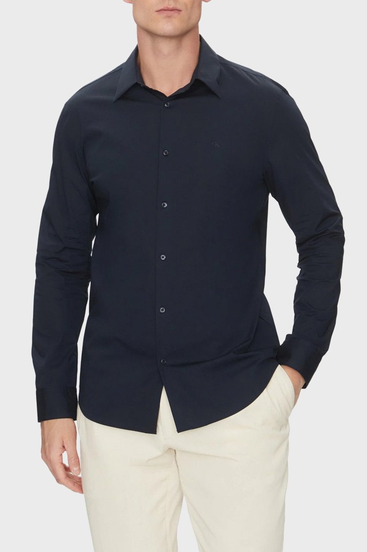 Calvin Klein Pamuklu Slim Fit Uzun Kollu Logolu LV04LB145GCEF Erkek Gömlek LV04LB145G CEF LACİVERT - Calvin Klein