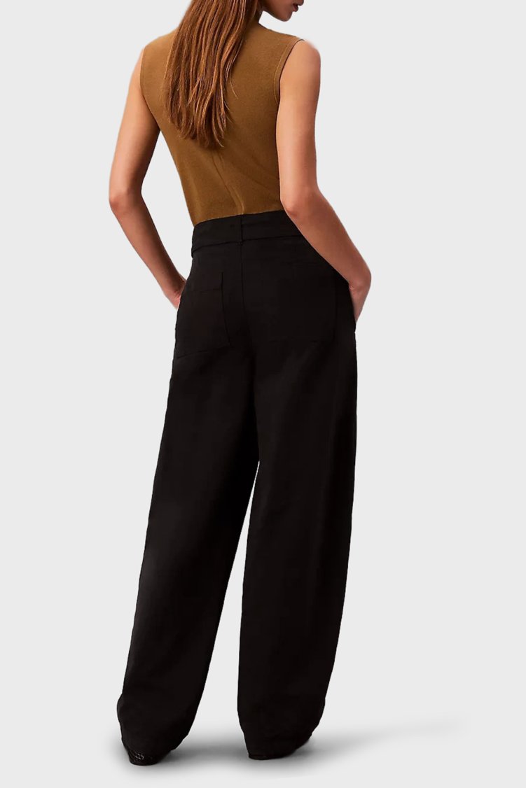 Calvin Klein Pamuklu Wide Leg Fit Yüksek Bel LV044E619GUB1 Bayan Pantolon LV044E619G UB1 SİYAH - Calvin Klein (1)