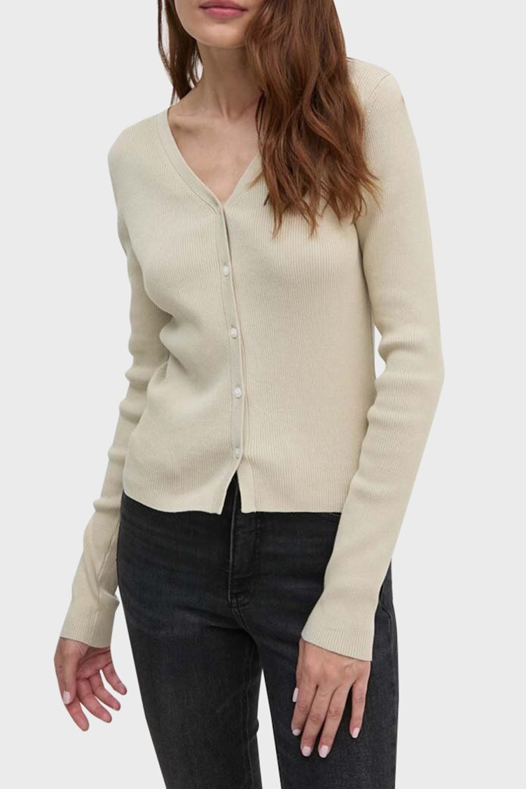 Calvin Klein Pamuklu Yumuşak Dokulu Logolu J20J224239PD7 Bayan Hırka J20J224239 PD7 BEJ - Calvin Klein