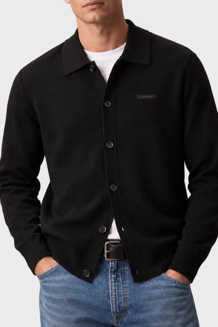 Calvin Klein Regular Fit Kalasik Yaka Düğmeli Triko LV04LH318GUB1 Erkek Kazak LV04LH318G UB1 Siyah - Calvin Klein