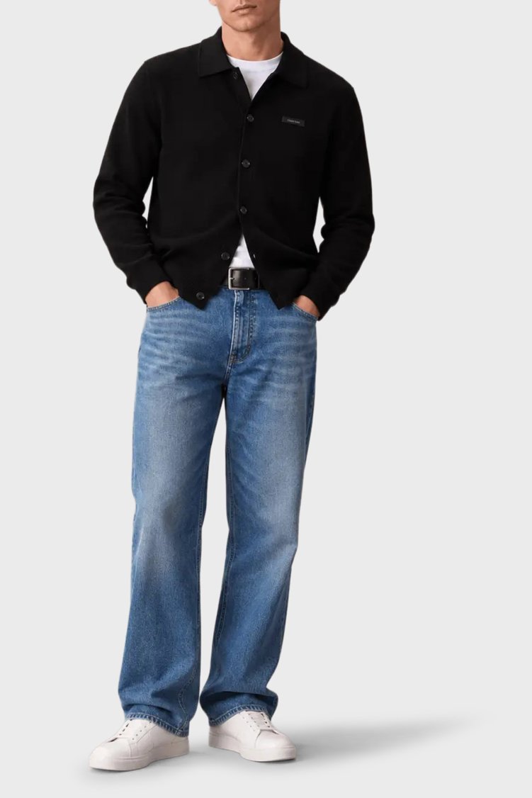 Calvin Klein Regular Fit Kalasik Yaka Düğmeli Triko LV04LH318GUB1 Erkek Kazak LV04LH318G UB1 Siyah - Calvin Klein (1)