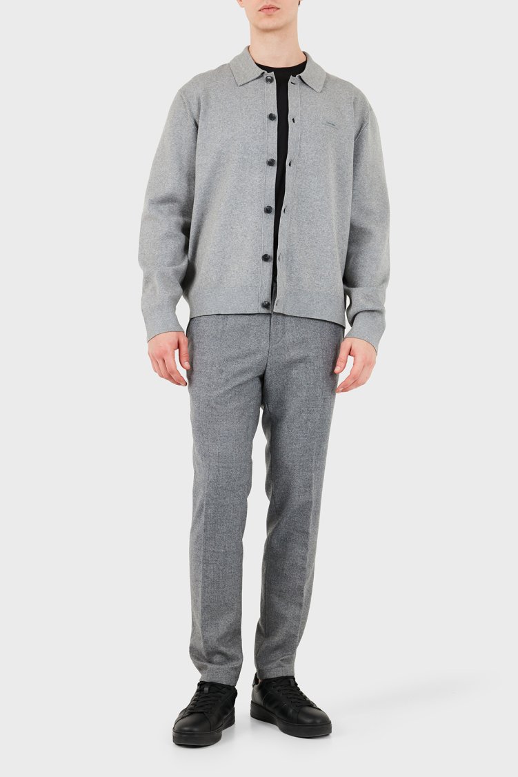 Calvin Klein Regular Fit Klasik Yaka Düğmeli Triko LV04LH318GP7E Erkek Kazak LV04LH318G P7E Gri - Calvin Klein