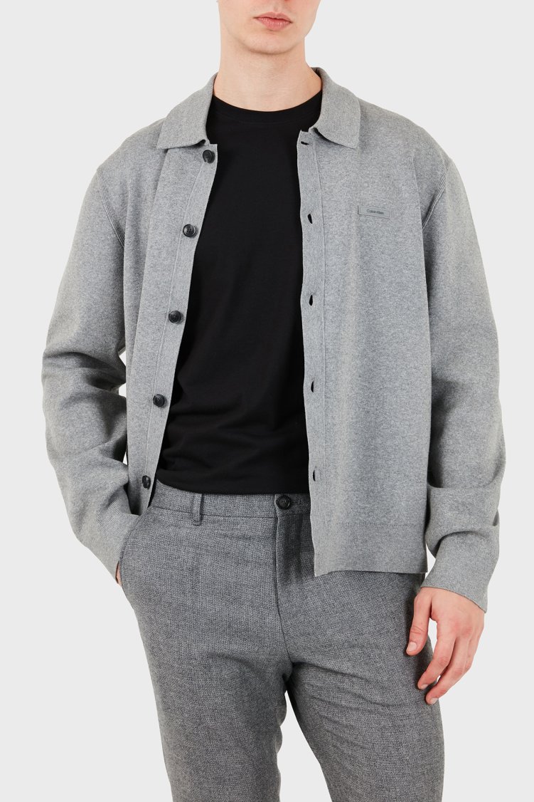 Calvin Klein Regular Fit Klasik Yaka Düğmeli Triko LV04LH318GP7E Erkek Kazak LV04LH318G P7E Gri - Calvin Klein (1)