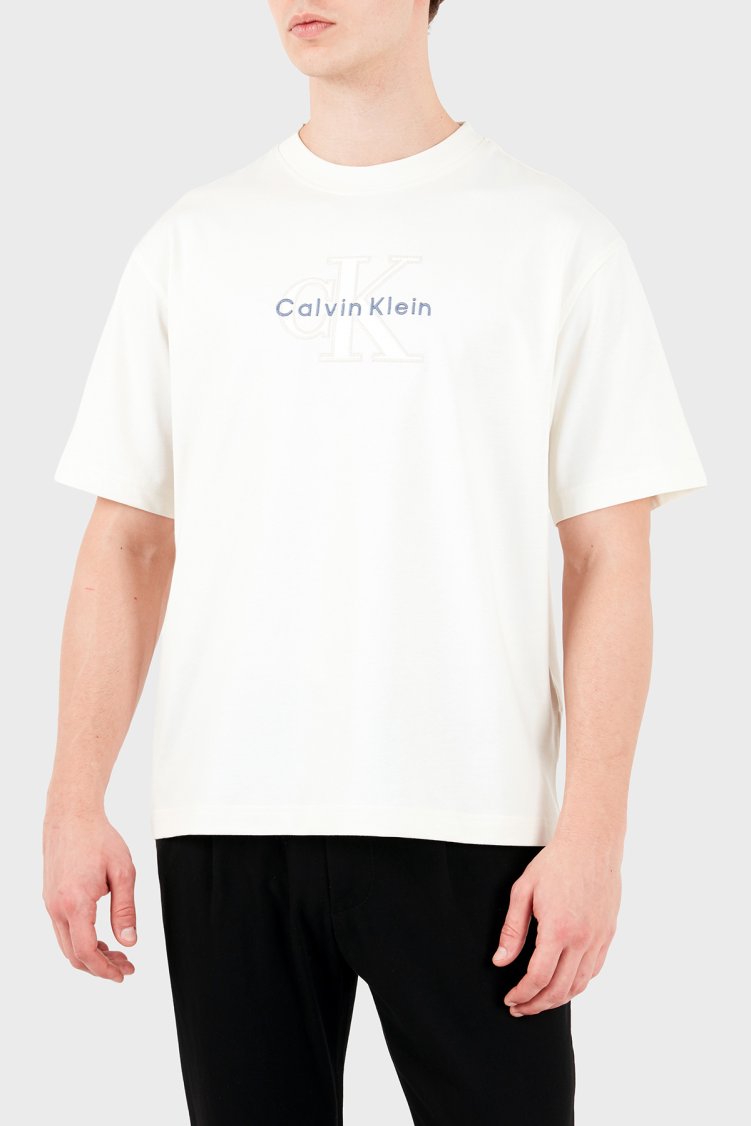 Calvin Klein Relaxed Fit Bisiklet Yaka Logolu Pamuklu T-Shirt LV04RH800GYAS Erkek T Shirt LV04RH800G YAS Krem - Calvin Klein