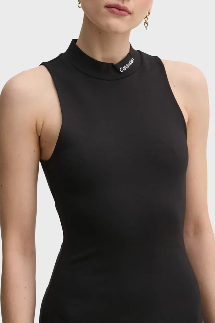 Calvin Klein Streç Logo Baskılı Slim Fit Mini Boy Yırtmaçlı J20J225290BEH Kadın Elbise J20J225290 BEH SİYAH - Calvin Klein (1)