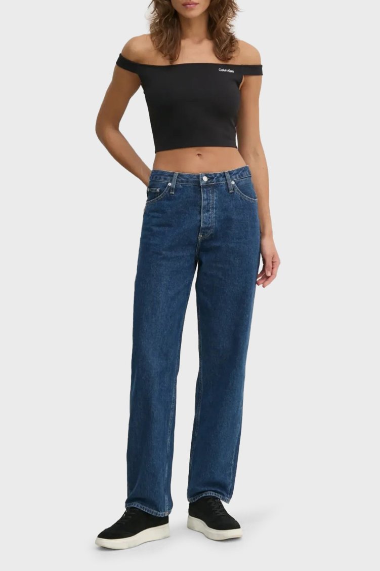 Calvin Klein Streç Logolu Slim Fit Kayık Yaka J20J225542BEH Bayan Top J20J225542 BEH SİYAH - Calvin Klein (1)