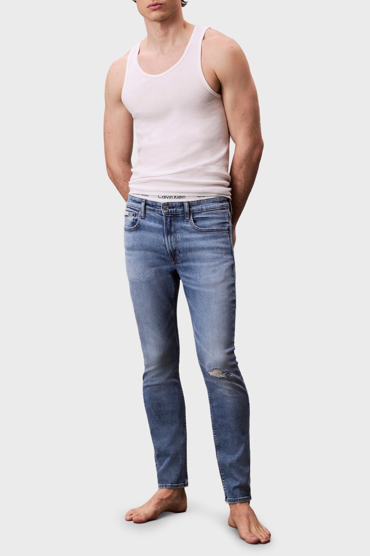 Calvin Klein Streç Pamuklu Skinny Fit Düşük Bel Jeans LV04RC712GX6S Erkek Kot Pantolon LV04RC712G X6S MAVİ - Calvin Klein