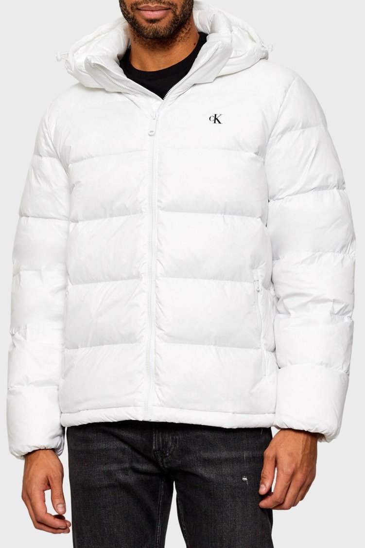 Calvin Klein Su İtici Regular Fit Çıkarılabilir Kapüşonlu LV04RC518GYAF Erkek Mont LV04RC518G YAF BEYAZ - Calvin Klein