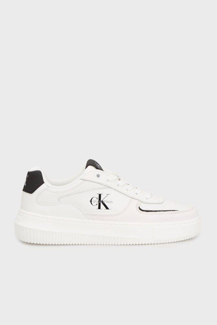 Calvin Klein Süet Detaylı Logolu Sneaker YW0YW0200101W Bayan Ayakkabı YW0YW02001 01W BEYAZ-SİYAH - Calvin Klein