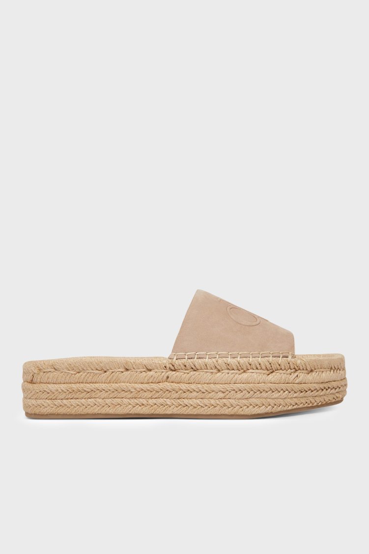 Calvin Klein Süet Logolu HW0HW02890A04 Kadın Terlik HW0HW02890 A04 VİZON - Calvin Klein