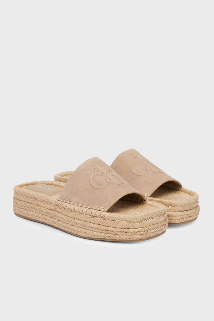 Calvin Klein Süet Logolu HW0HW02890A04 Kadın Terlik HW0HW02890 A04 VİZON - Calvin Klein (1)