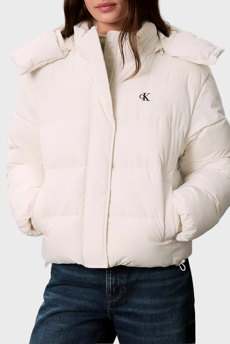Calvin Klein Suya Dayanıklı Çıkarılabilir Kapüşonlu Şişme LV047H504GYAS Kadın Mont LV047H504G YAS Krem - Calvin Klein