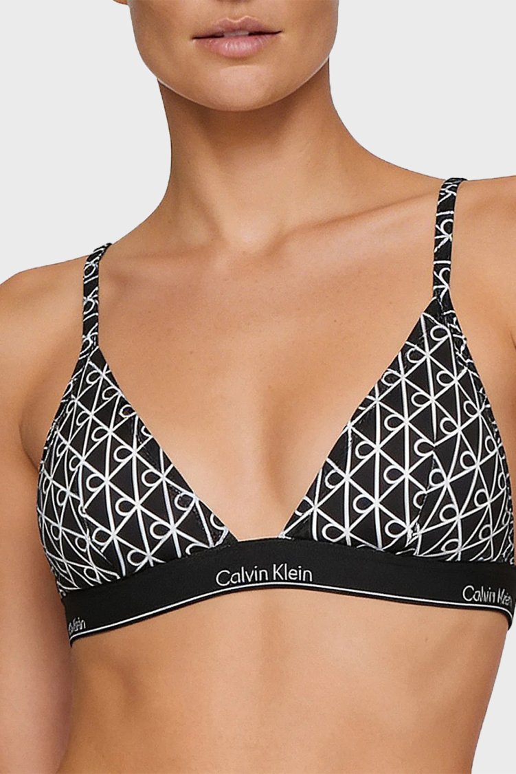 Calvin Klein Üçgen Logolu LV00Q6120832N Kadın Bikini Üstü LV00Q61208 32N SİYAH-BEYAZ - Calvin Klein
